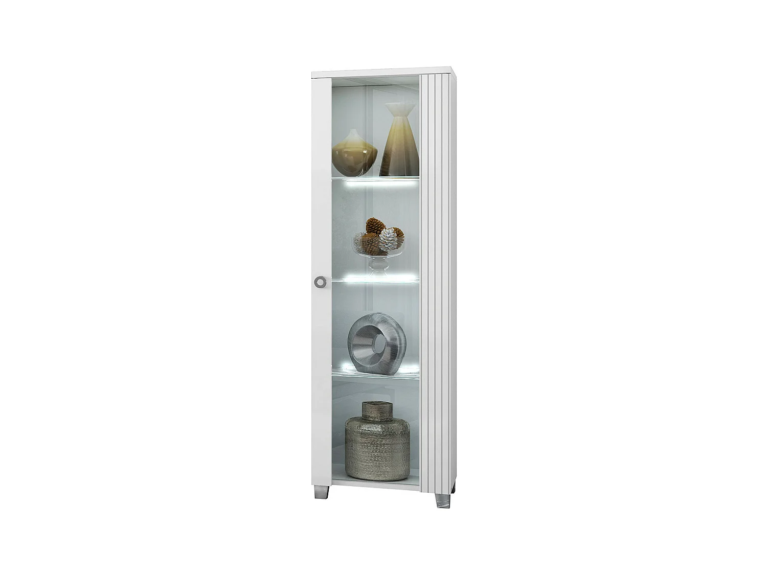 MARIKA - Vitrine 1 Porte Droite Laquée Blanche avec Leds