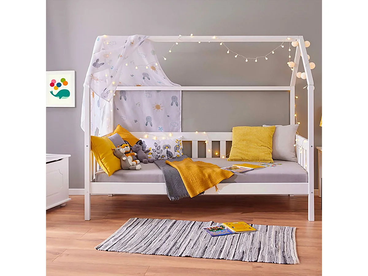 SARRY - Pack Lit Cabane à Barrières 90x200cm + Coffre Pin Massif