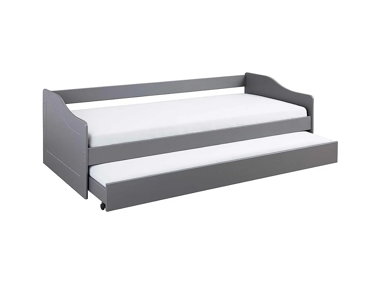 CANTARI - Lit Gigogne 90x200cm en Pin Massif Coloris Gris