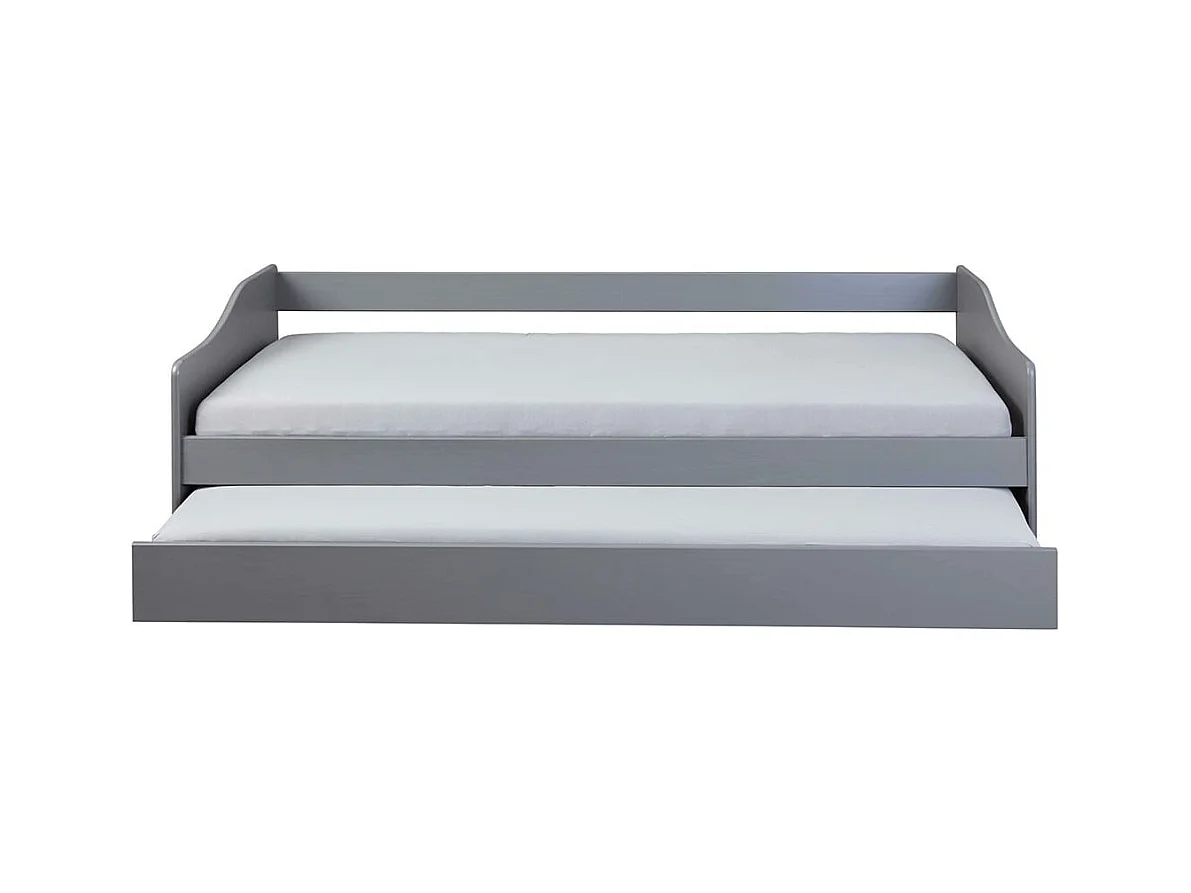 CANTARI - Lit Gigogne 90x200cm en Pin Massif Coloris Gris