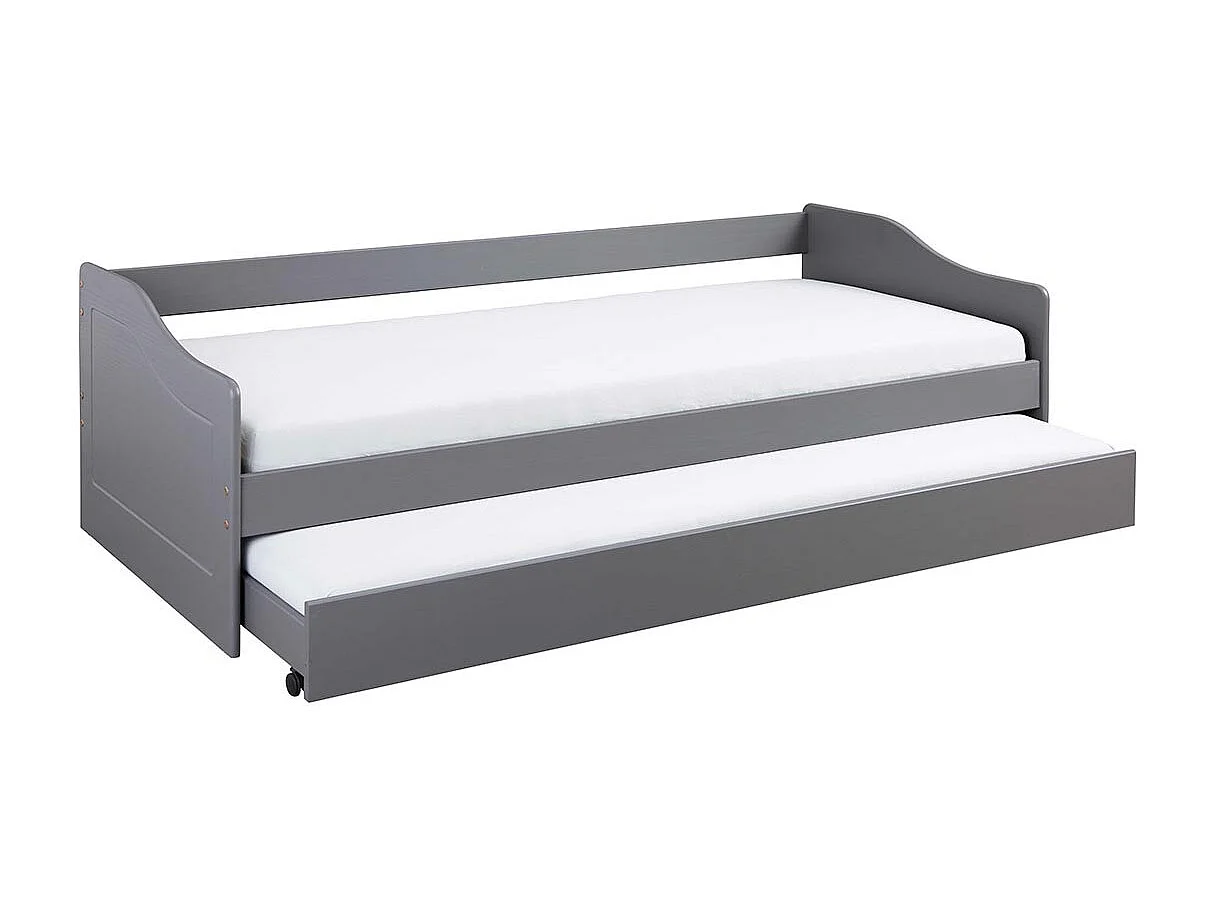 CANTARI - Lit Gigogne 90x200cm en Pin Massif Coloris Gris