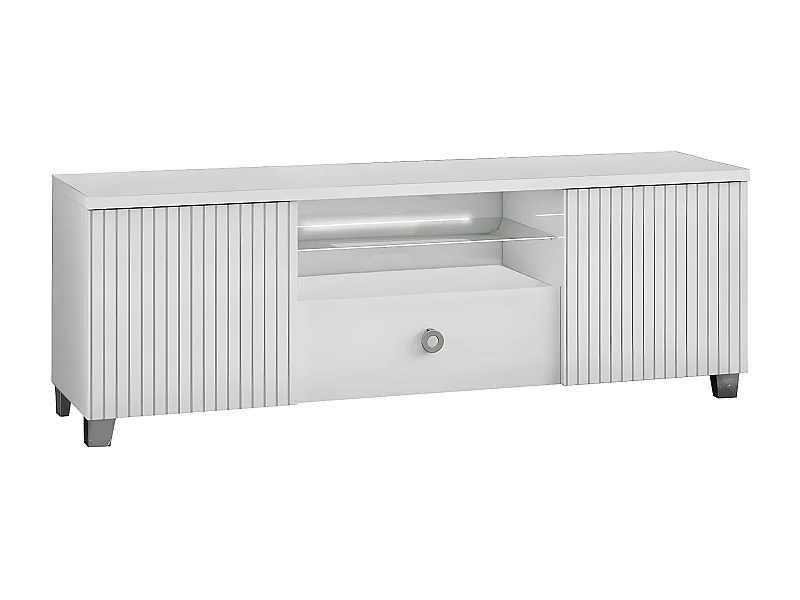 MARIKA - Meuble TV 2 Portes Laqué Blanc avec Leds