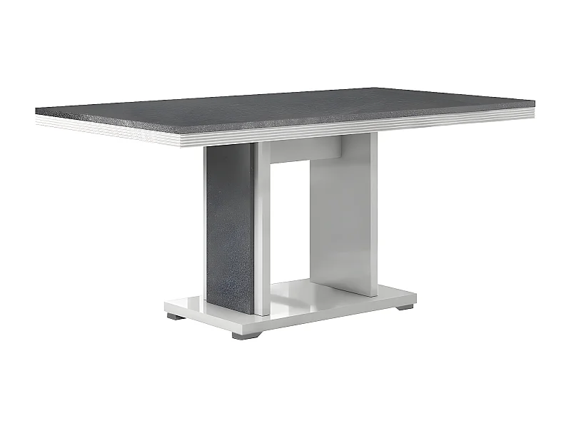 MARIKA - Table Repas 160cm Effet Pierre Pied Central Ouvert