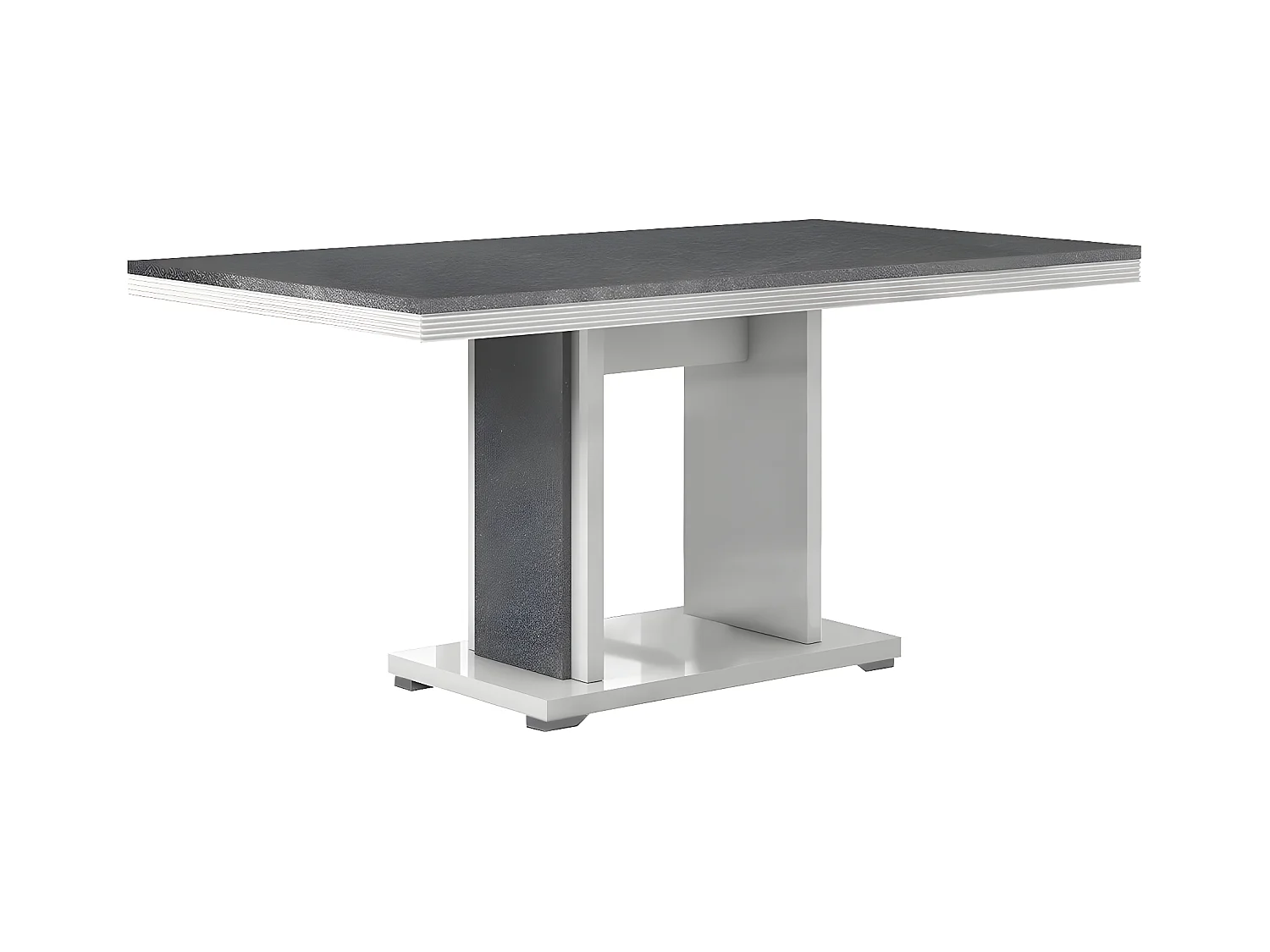 MARIKA - Table Repas 160cm Effet Pierre Pied Central Ouvert