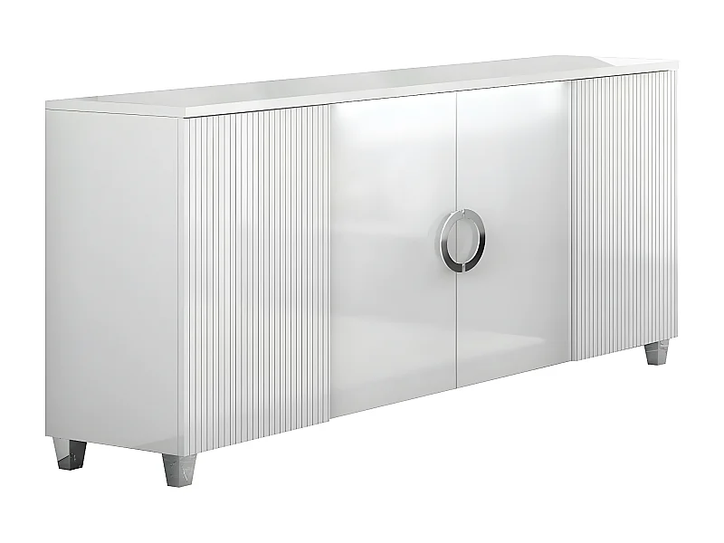 MARIKA - Buffet 4 Portes Laqué Blanc avec Leds