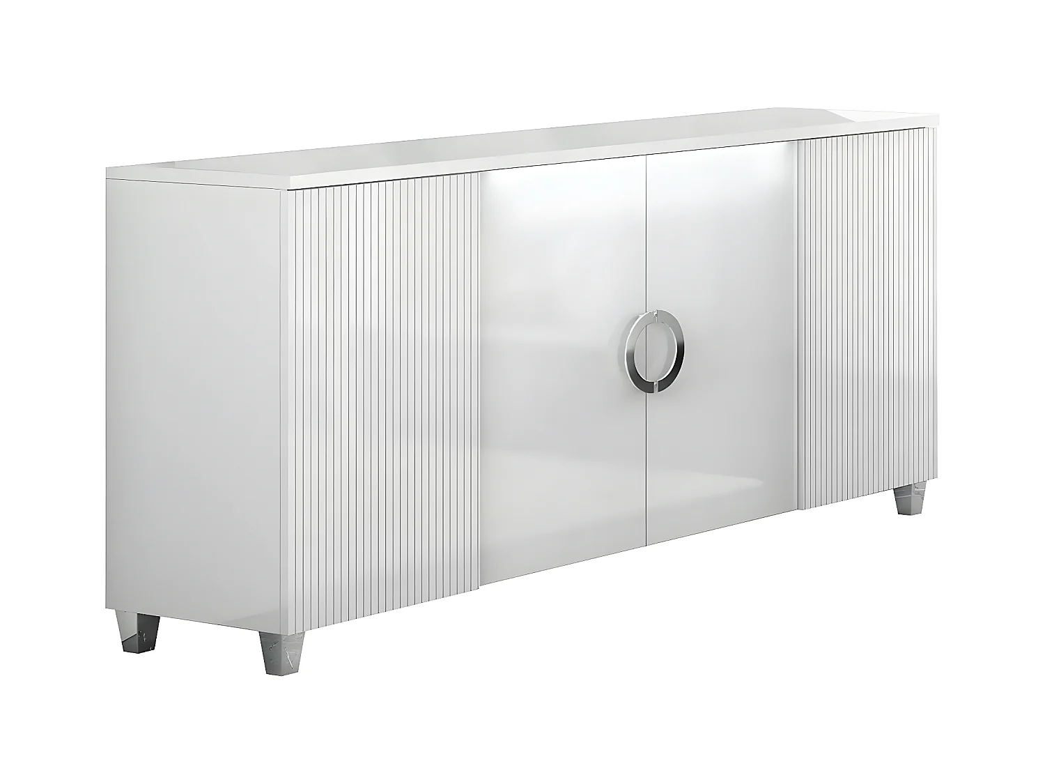 MARIKA - Buffet 4 Portes Laqué Blanc avec Leds