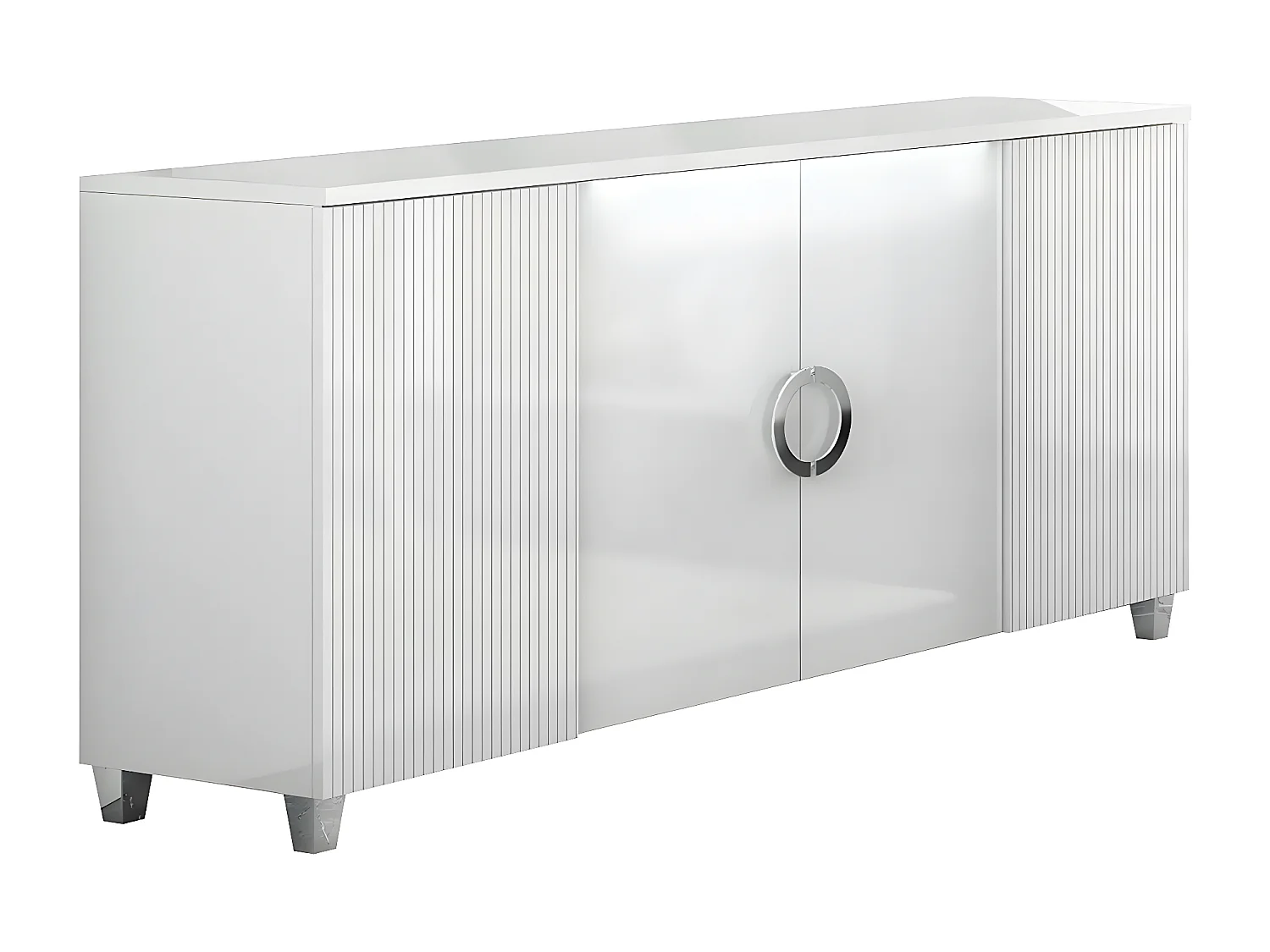 MARIKA - Buffet 4 Portes Laqué Blanc avec Leds