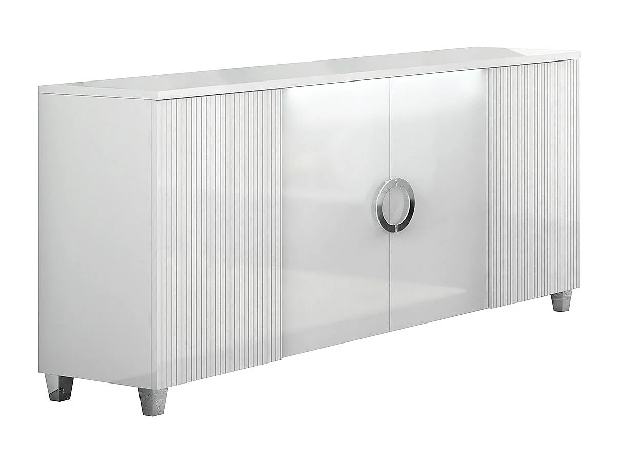 MARIKA - Buffet 4 Portes Laqué Blanc avec Leds