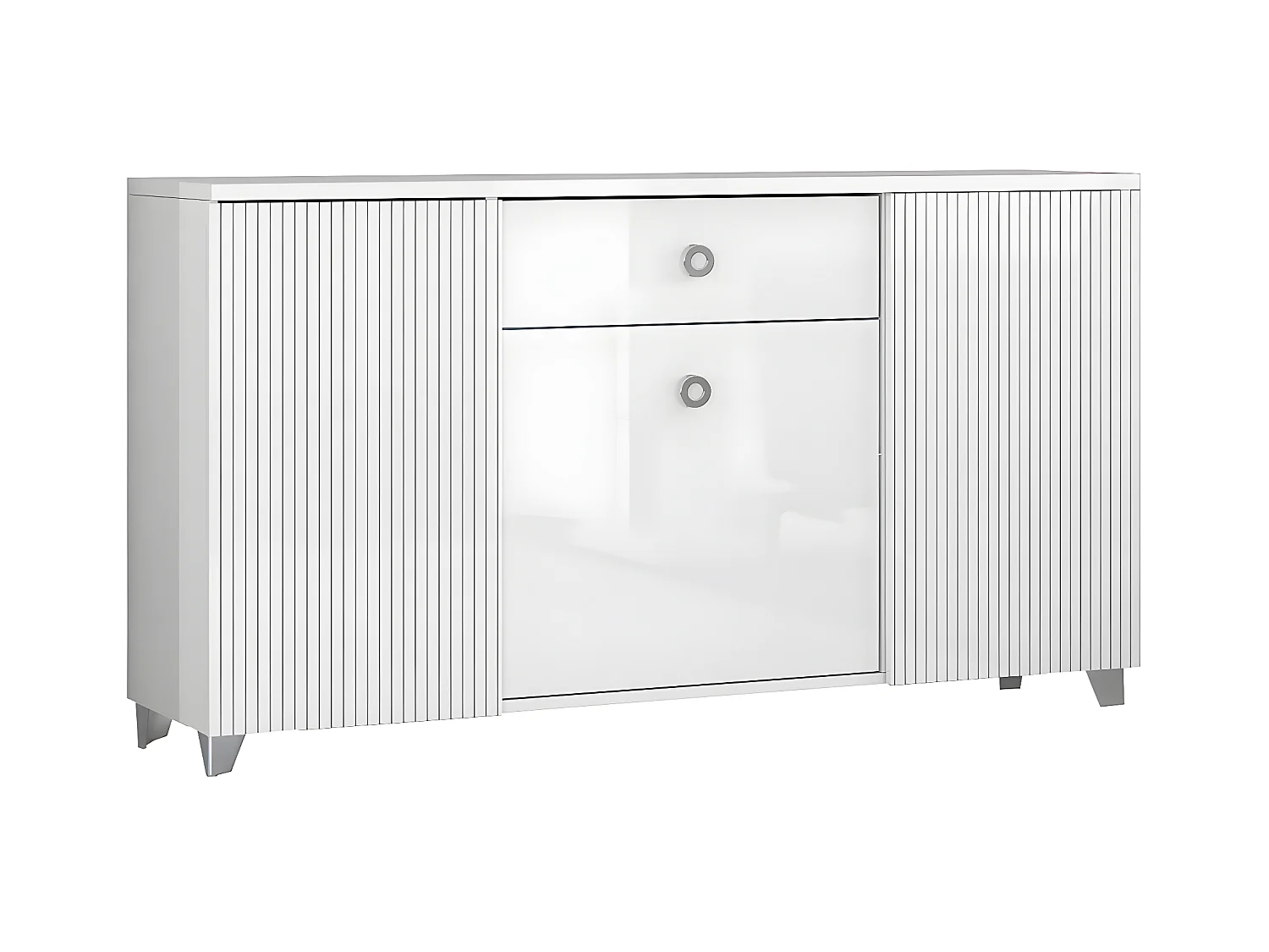 MARIKA - Buffet 3 Portes 1 Tiroir Laqué Blanc