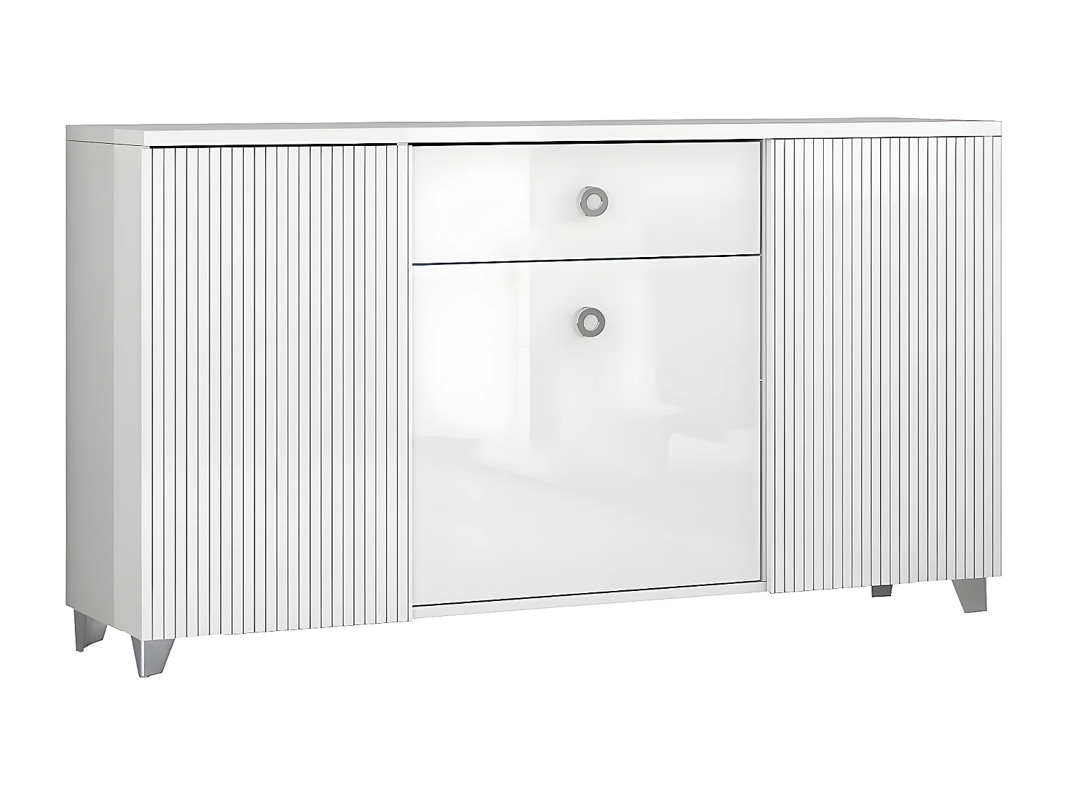 MARIKA - Buffet 3 Portes 1 Tiroir Laqué Blanc