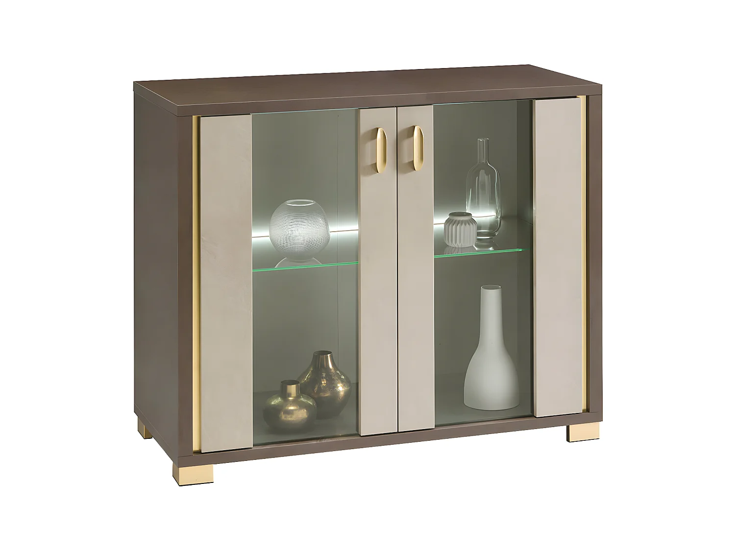 CREAMY - Buffet 2 Portes avec Leds Coloris Argile et Bronze
