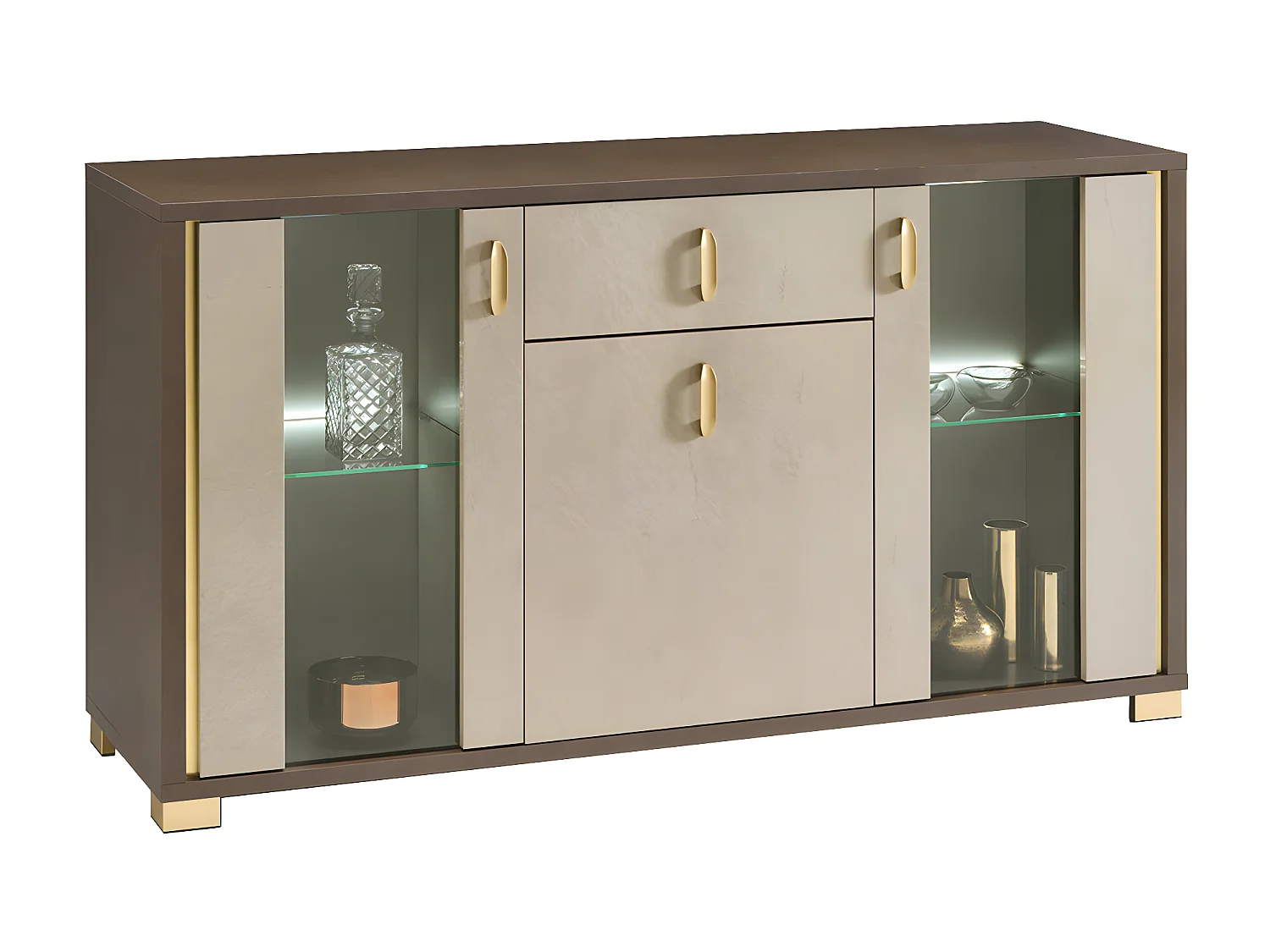 CREAMY - Buffet 3 Portes avec Leds Coloris Argile et Bronze