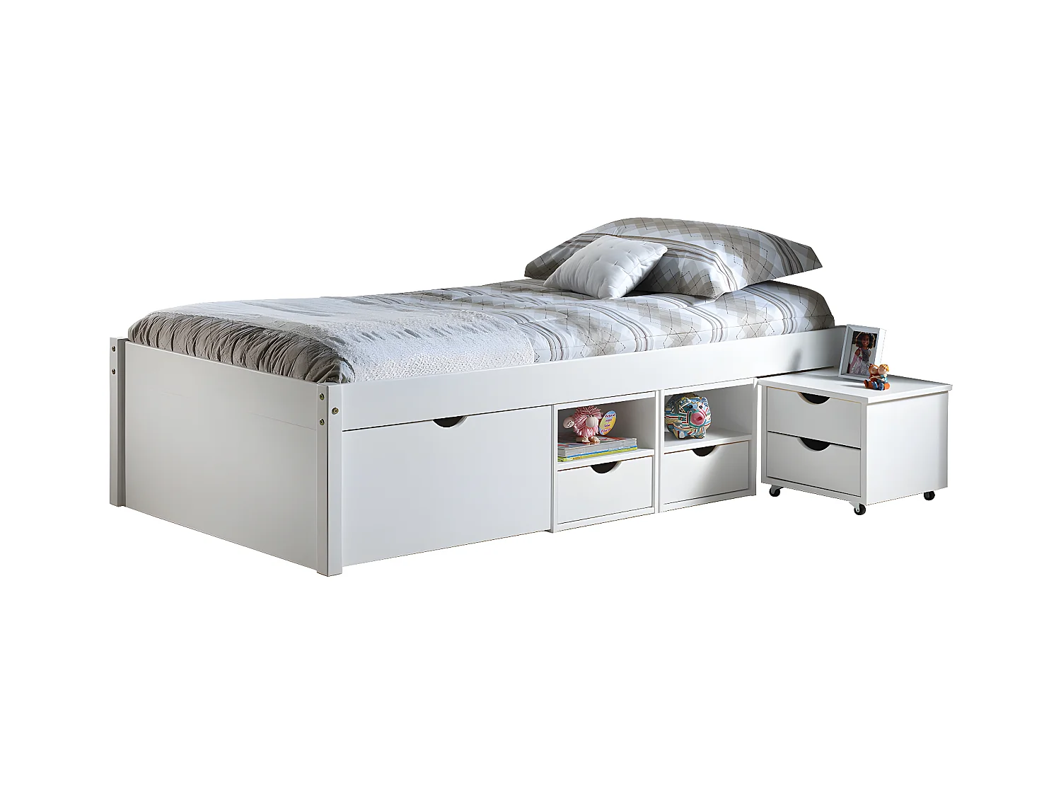 ALASKA - Lit 90x200 cm multi-rangement Vernis Blanc