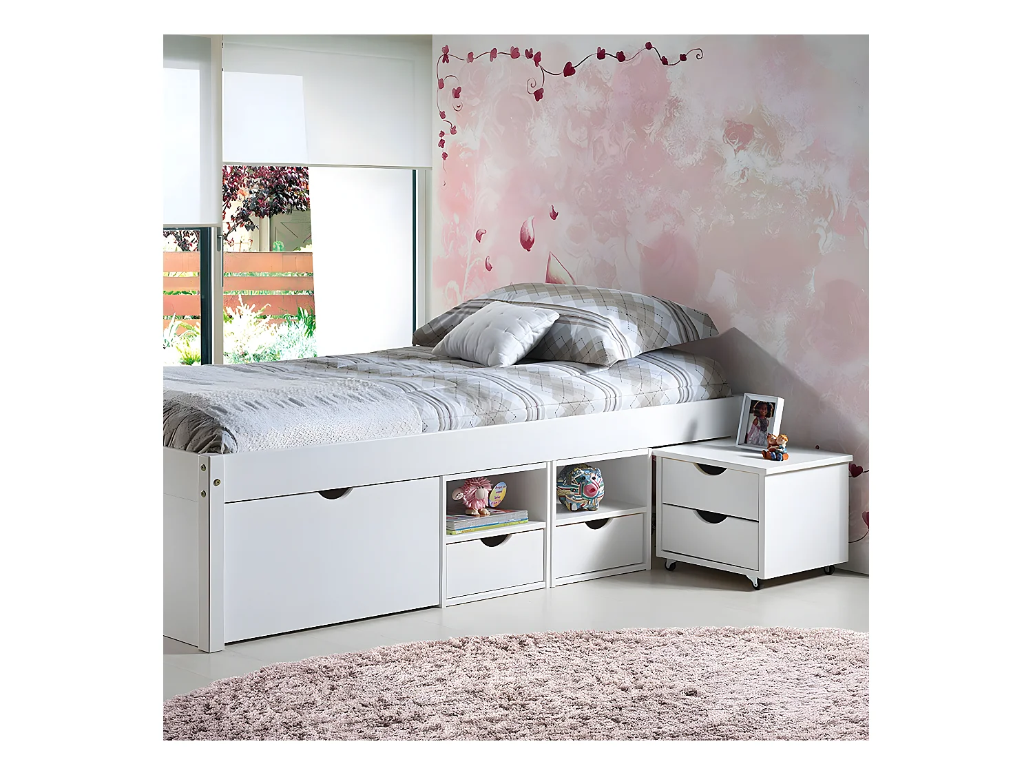 ALASKA - Lit 90x200 cm multi-rangement Vernis Blanc