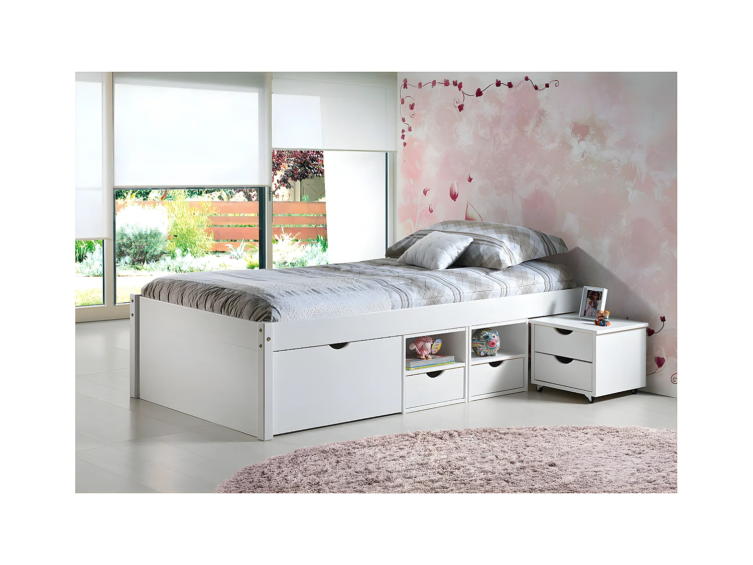 ALASKA - Lit 90x200 cm multi-rangement Vernis Blanc