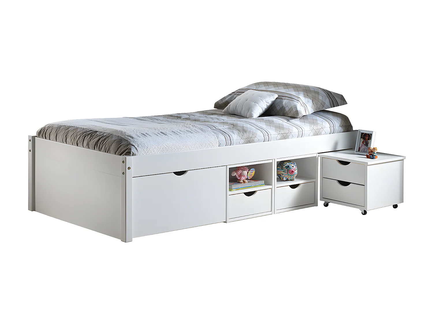 ALASKA - Lit 90x200 cm multi-rangement Vernis Blanc