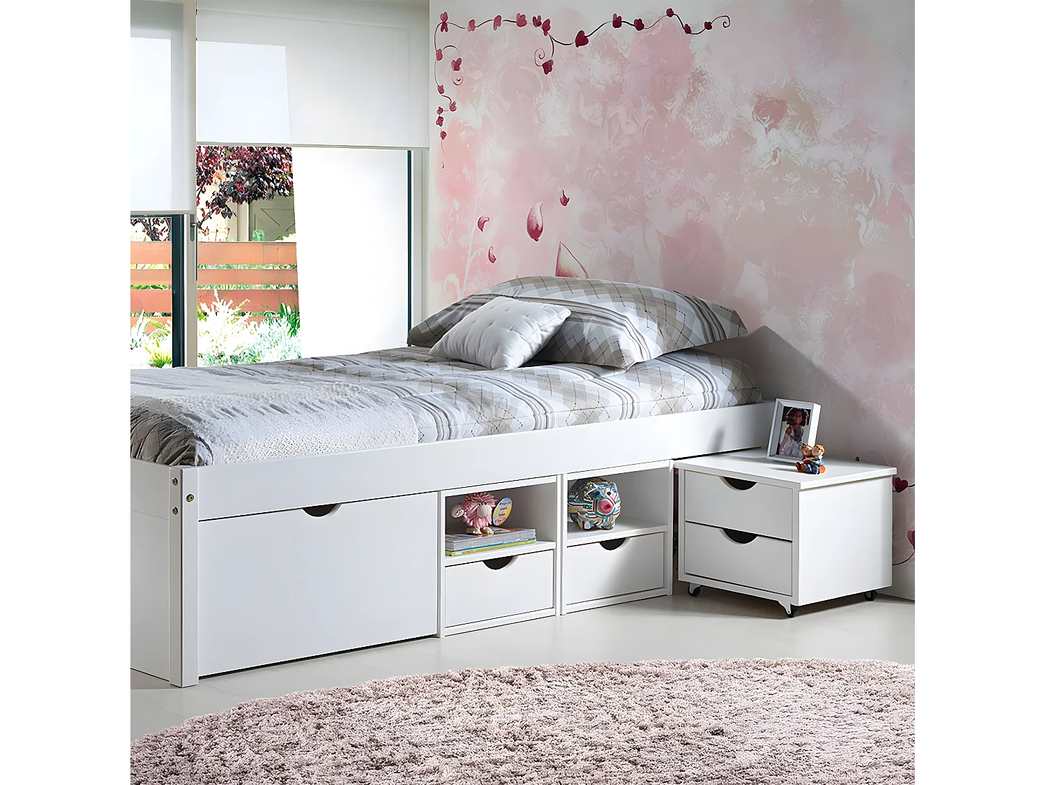 ALASKA - Lit 90x200 cm multi-rangement Vernis Blanc