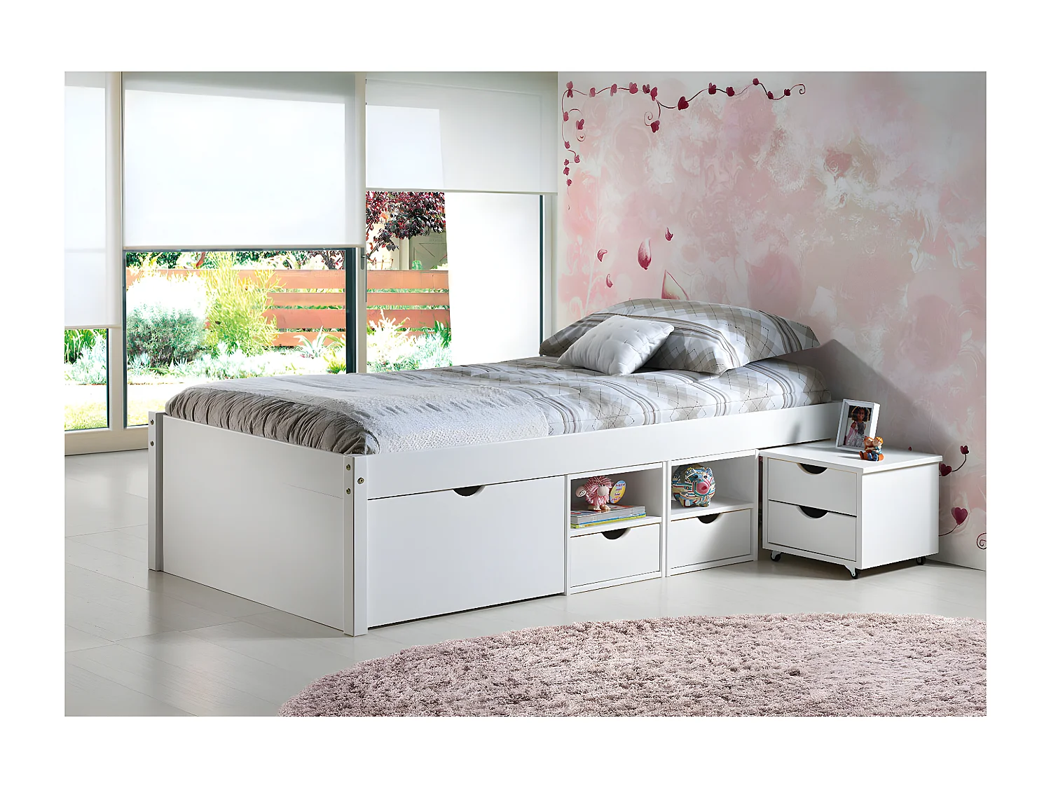 ALASKA - Lit 90x200 cm multi-rangement Vernis Blanc