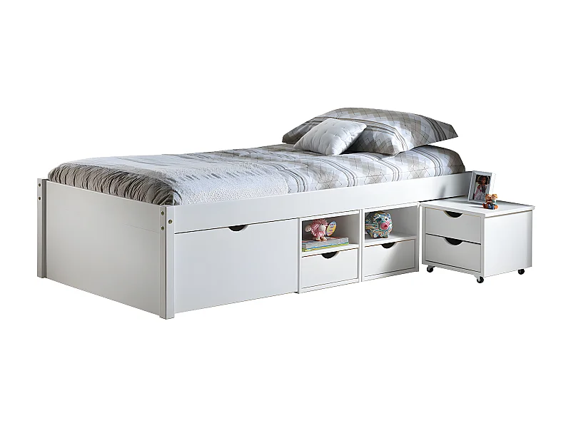 ALASKA - Lit 90x200 cm multi-rangement Vernis Blanc