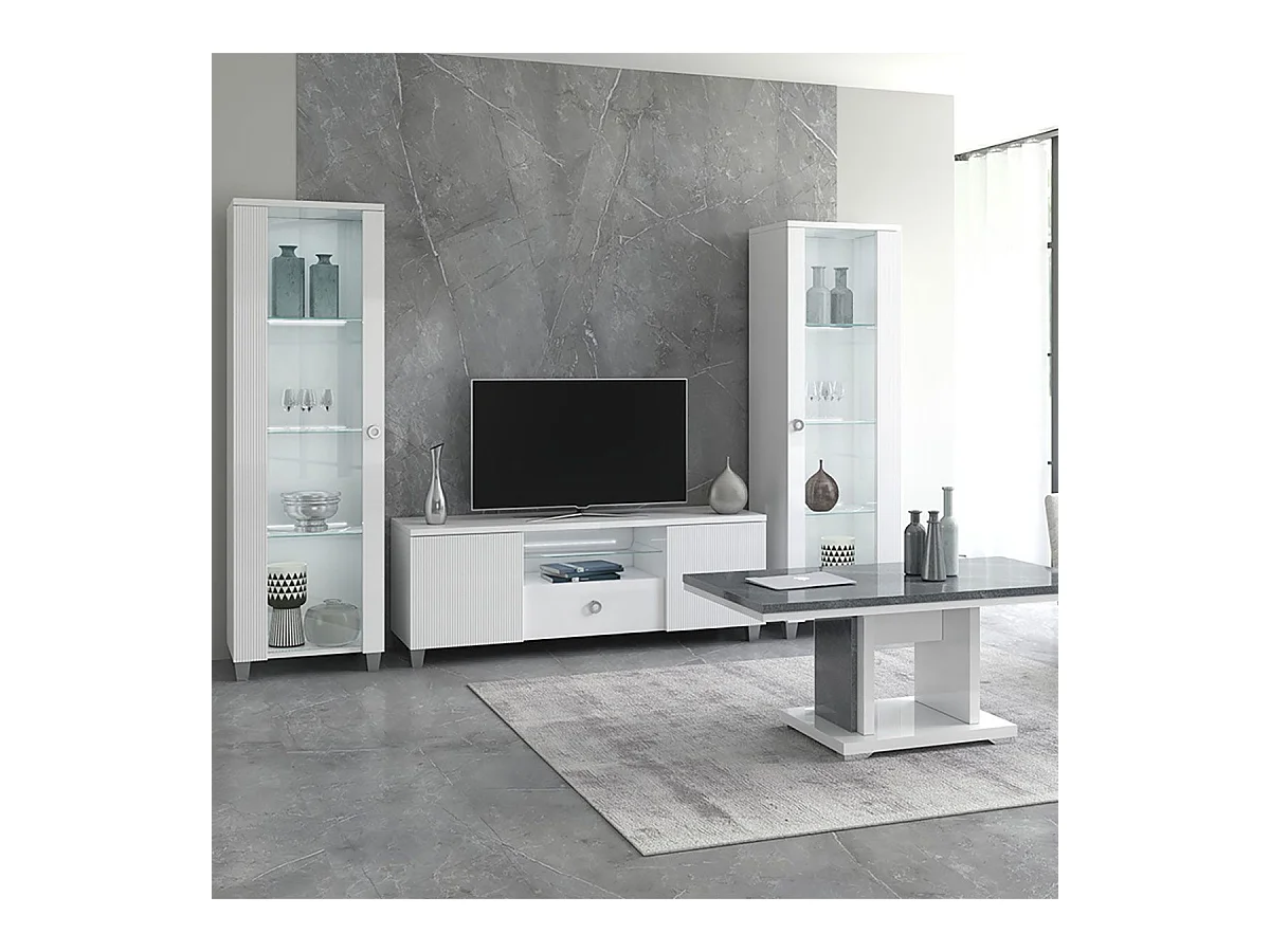 MARIKA - Ensemble Salon Blanc et Effet Pierre avec Leds