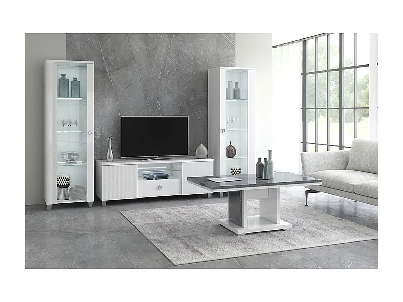 MARIKA - Ensemble Salon Blanc et Effet Pierre avec Leds