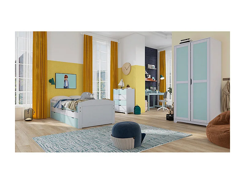 GLASCA - Chambre Complète 90x200cm en Pin Massif