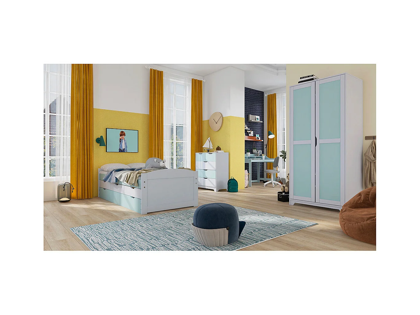 GLASCA - Chambre Complète 90x200cm en Pin Massif