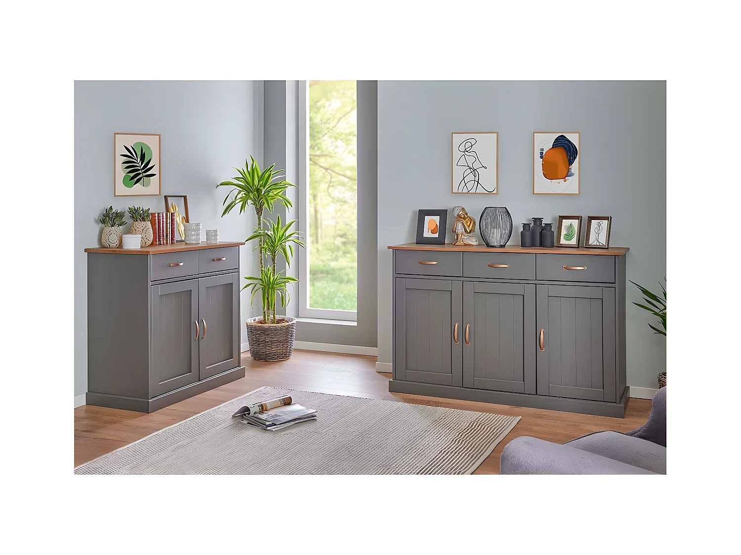 MELINA - Pack Séjour 2 Buffets de Rangement en Pin Massif