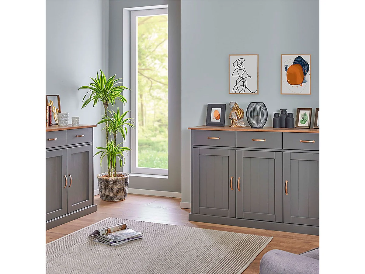 MELINA - Pack Séjour 2 Buffets de Rangement en Pin Massif