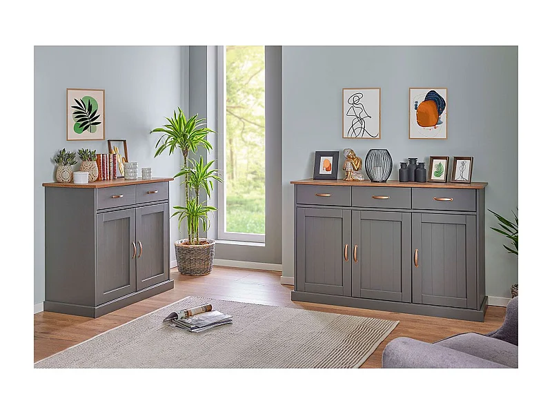 MELINA - Pack Séjour 2 Buffets de Rangement en Pin Massif