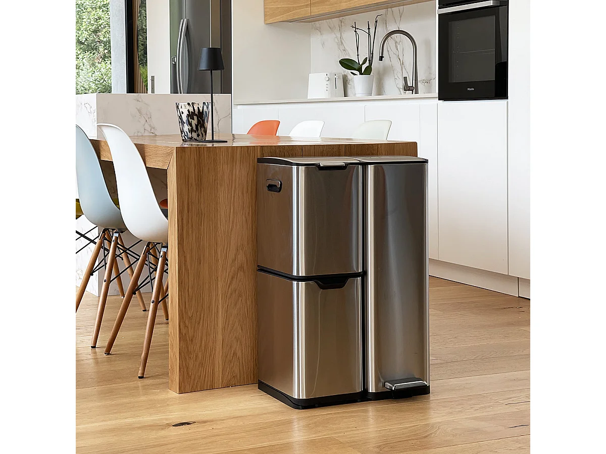 Poubelle pédale tri sélectif HAJA argent 60L