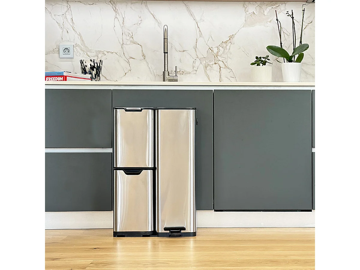 Poubelle pédale tri sélectif HAJA argent 60L