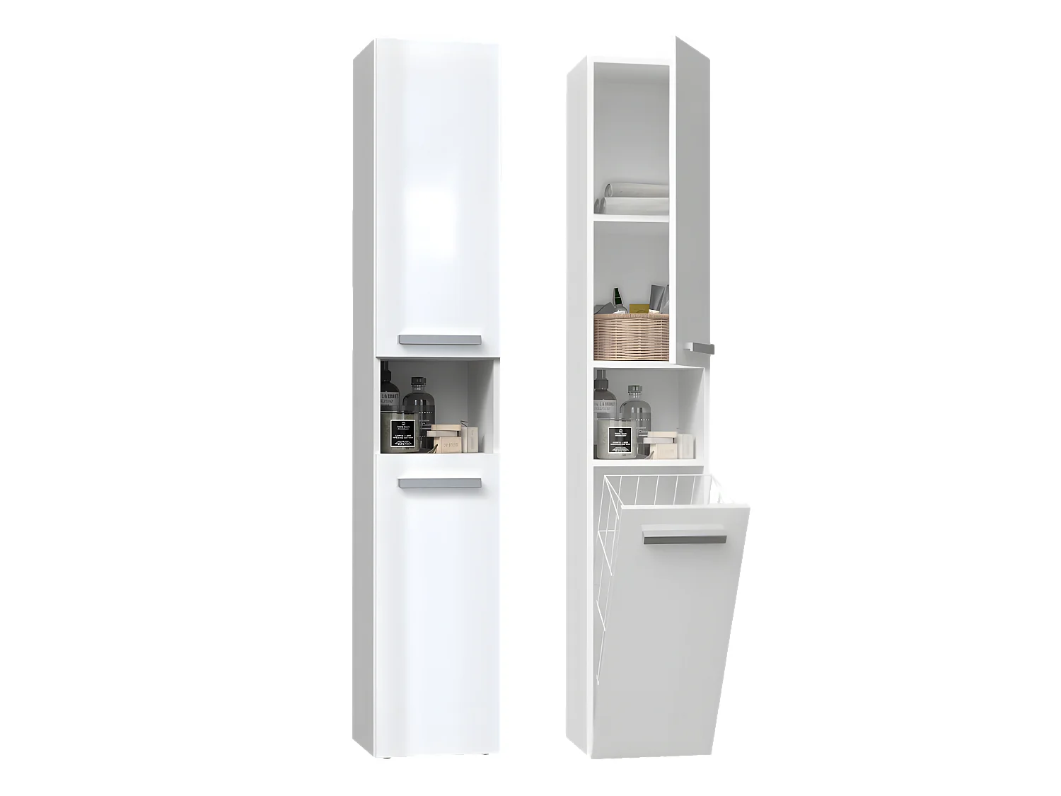HORTI - Mueble de baño con cesto de ropa - 31x30x174cm - Columna de almacenaje para baño