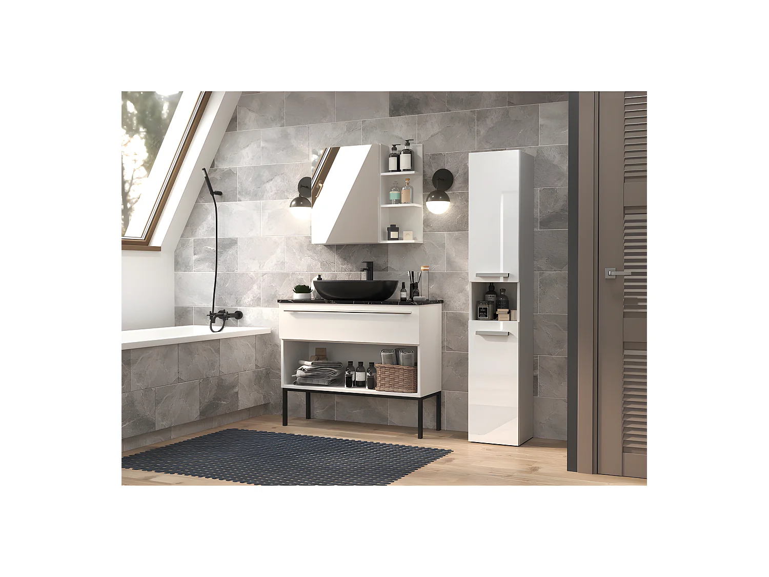 HORTI - Mueble de baño con cesto de ropa - 31x30x174cm - Columna de almacenaje para baño