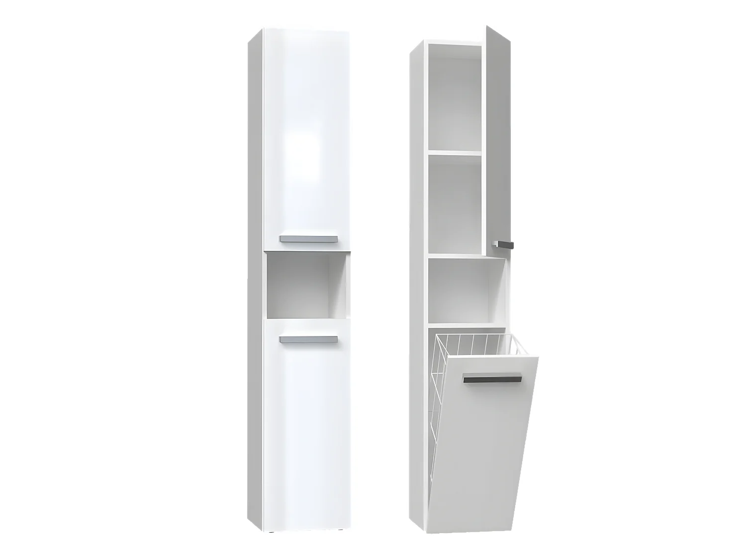 HORTI - Meuble salle de bain avec panier à linge - 31x30x174cm - Colonne rangement SDB