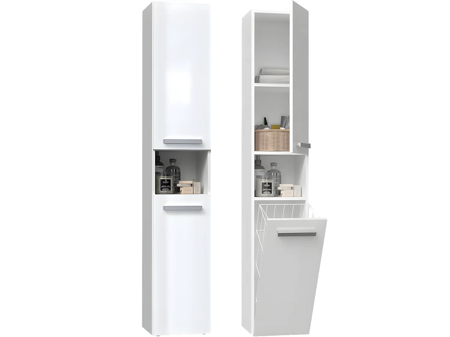 HORTI - Meuble salle de bain avec panier à linge - 31x30x174cm - Colonne rangement SDB