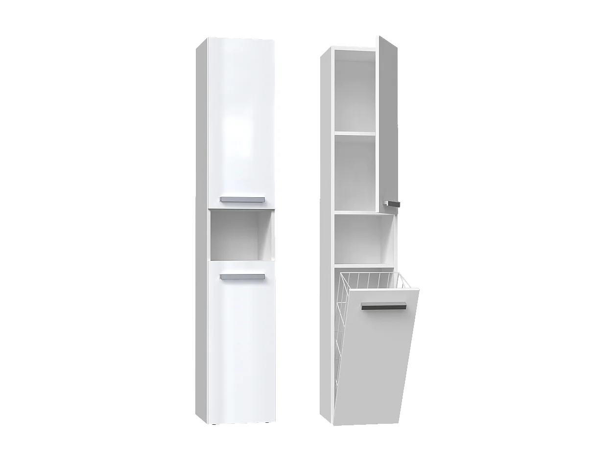 HORTI - Mueble de baño con cesto de ropa - 31x30x174cm - Columna de almacenaje para baño