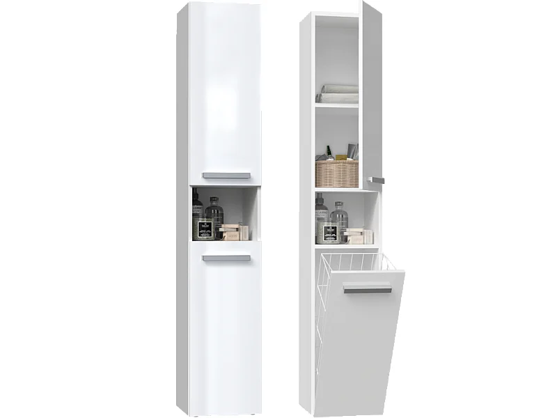 HORTI - Mueble de baño con cesto de ropa - 31x30x174cm - Columna de almacenaje para baño