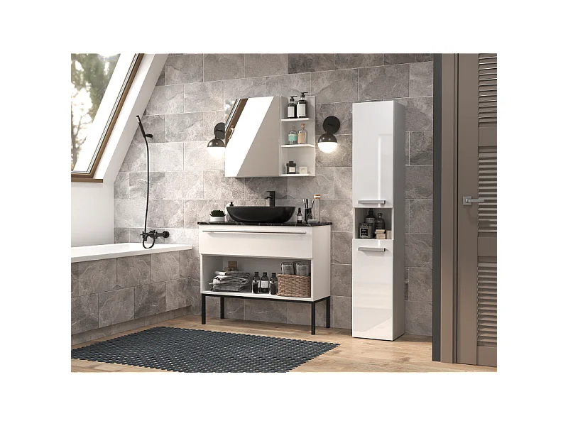 HORTI - Mueble de baño con cesto de ropa - 31x30x174cm - Columna de almacenaje para baño