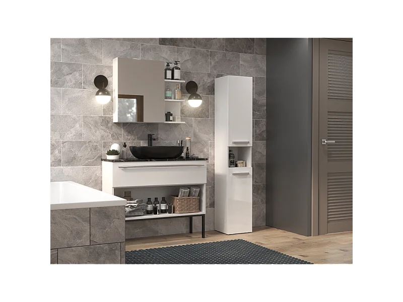 HORTI - Mueble de baño con cesto de ropa - 31x30x174cm - Columna de almacenaje para baño