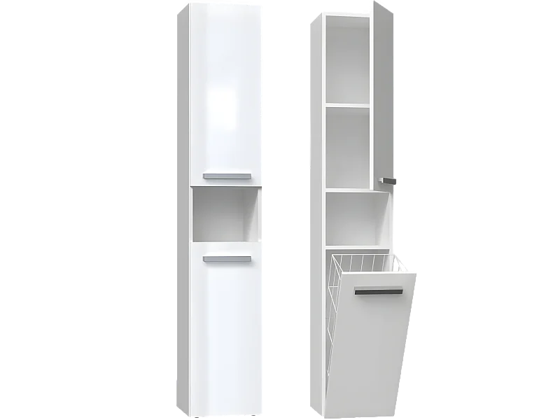 HORTI - Mobile bagno con portabiancheria - 31x30x174cm - Colonna portaoggetti bagno