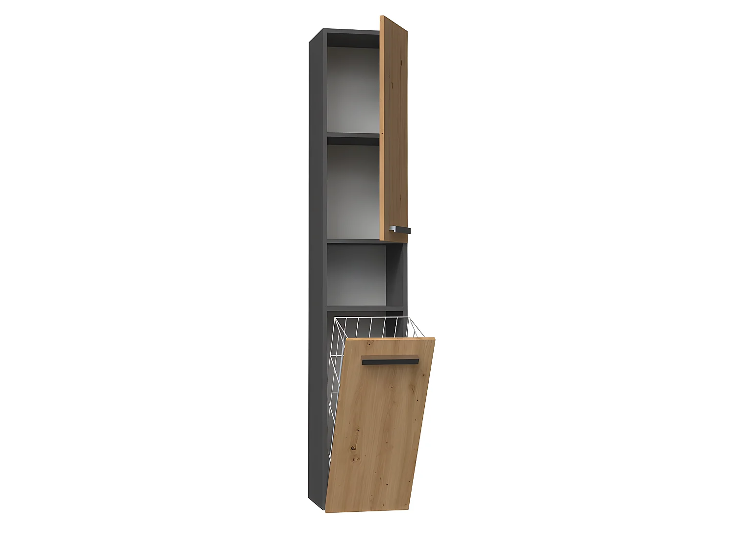 HORTI - Mueble de baño con cesto de ropa - 31x30x174 cm - Columna de almacenaje para baño