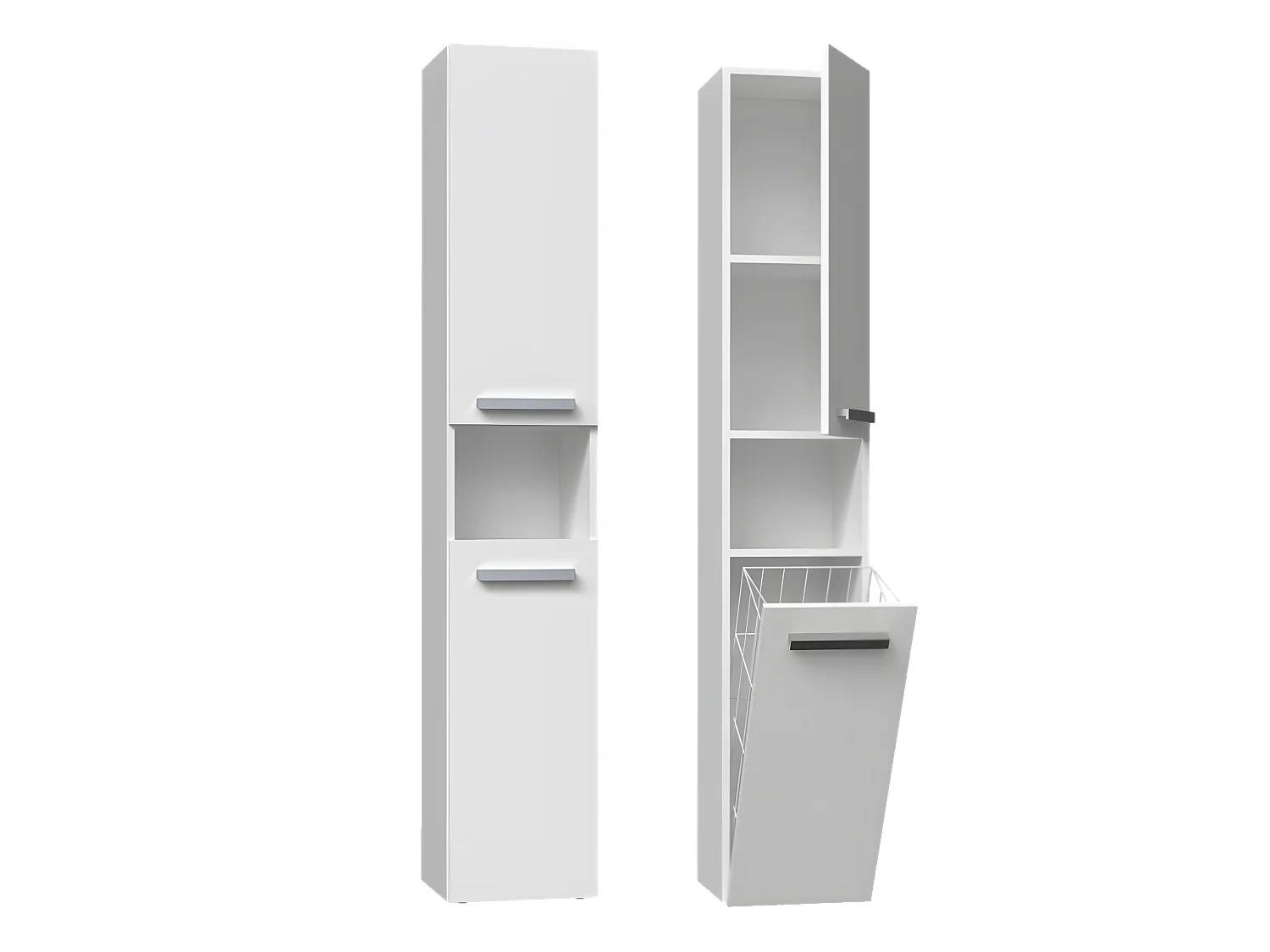 HORTI - Meuble salle de bain avec panier à linge - 31x30x174 cm - Colonne rangement SDB