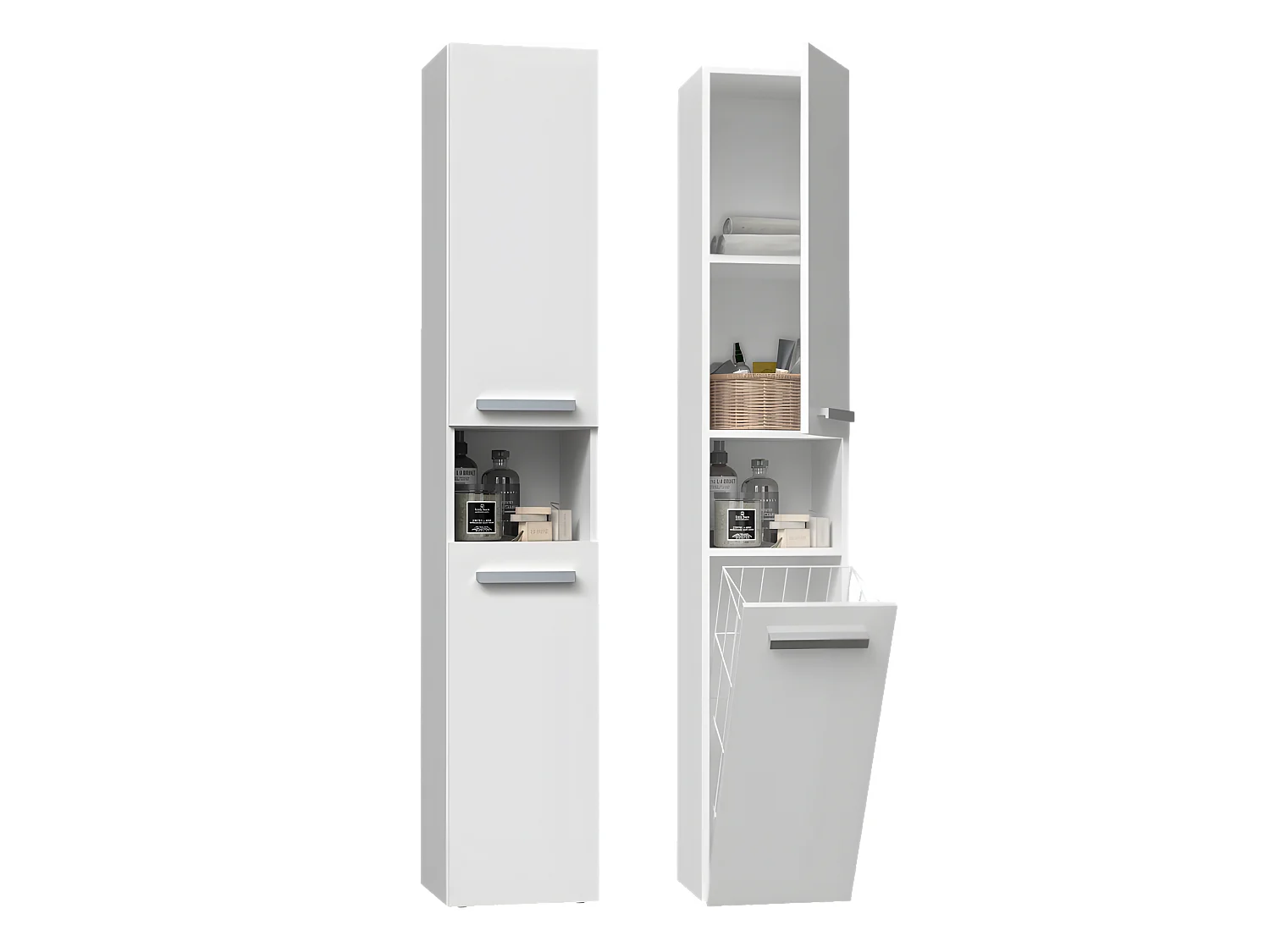 HORTI - Meuble salle de bain avec panier à linge - 31x30x174 cm - Colonne rangement SDB