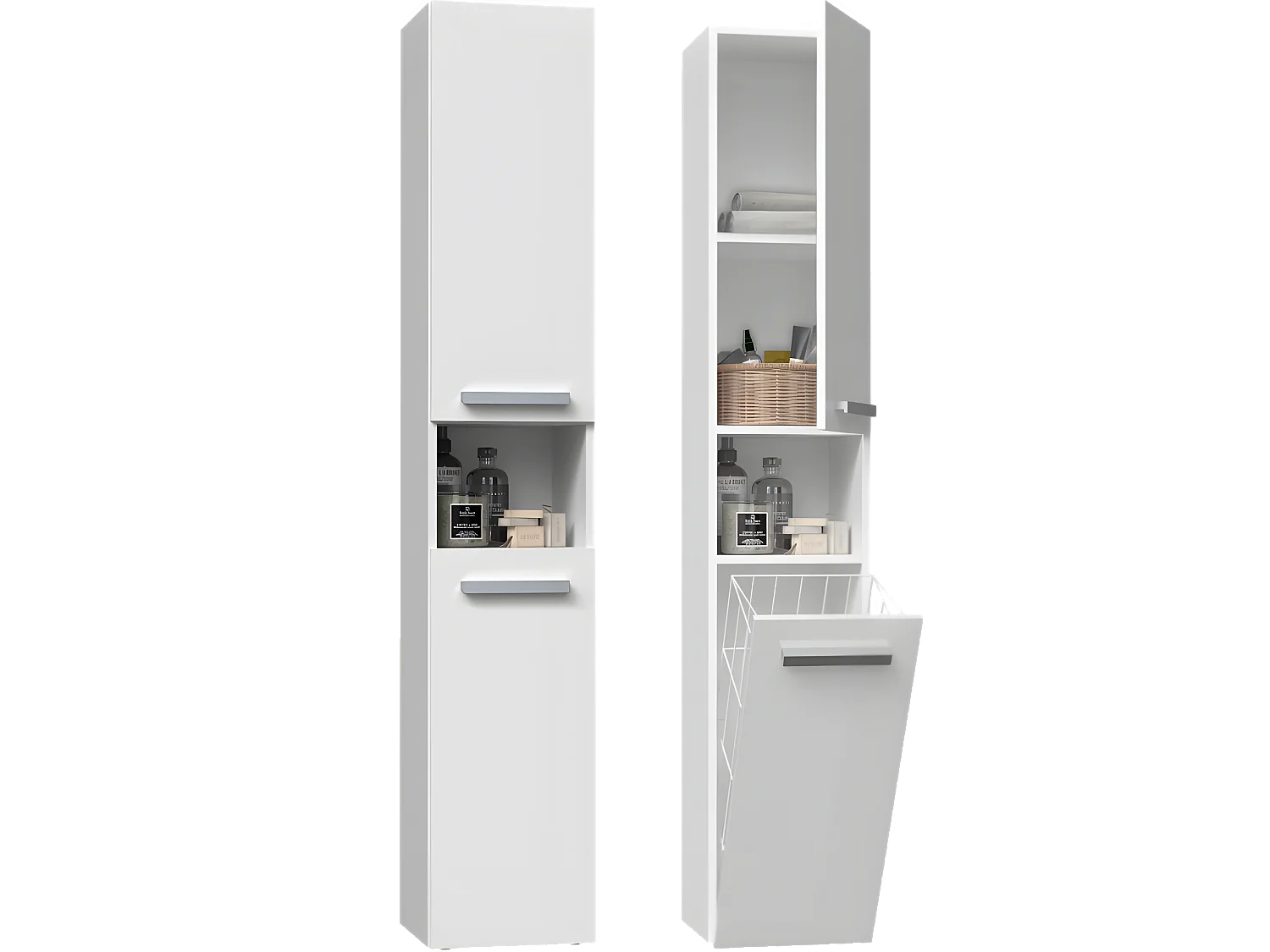 HORTI - Mueble de baño con cesto de ropa - 31x30x174 cm - Columna de almacenaje para baño