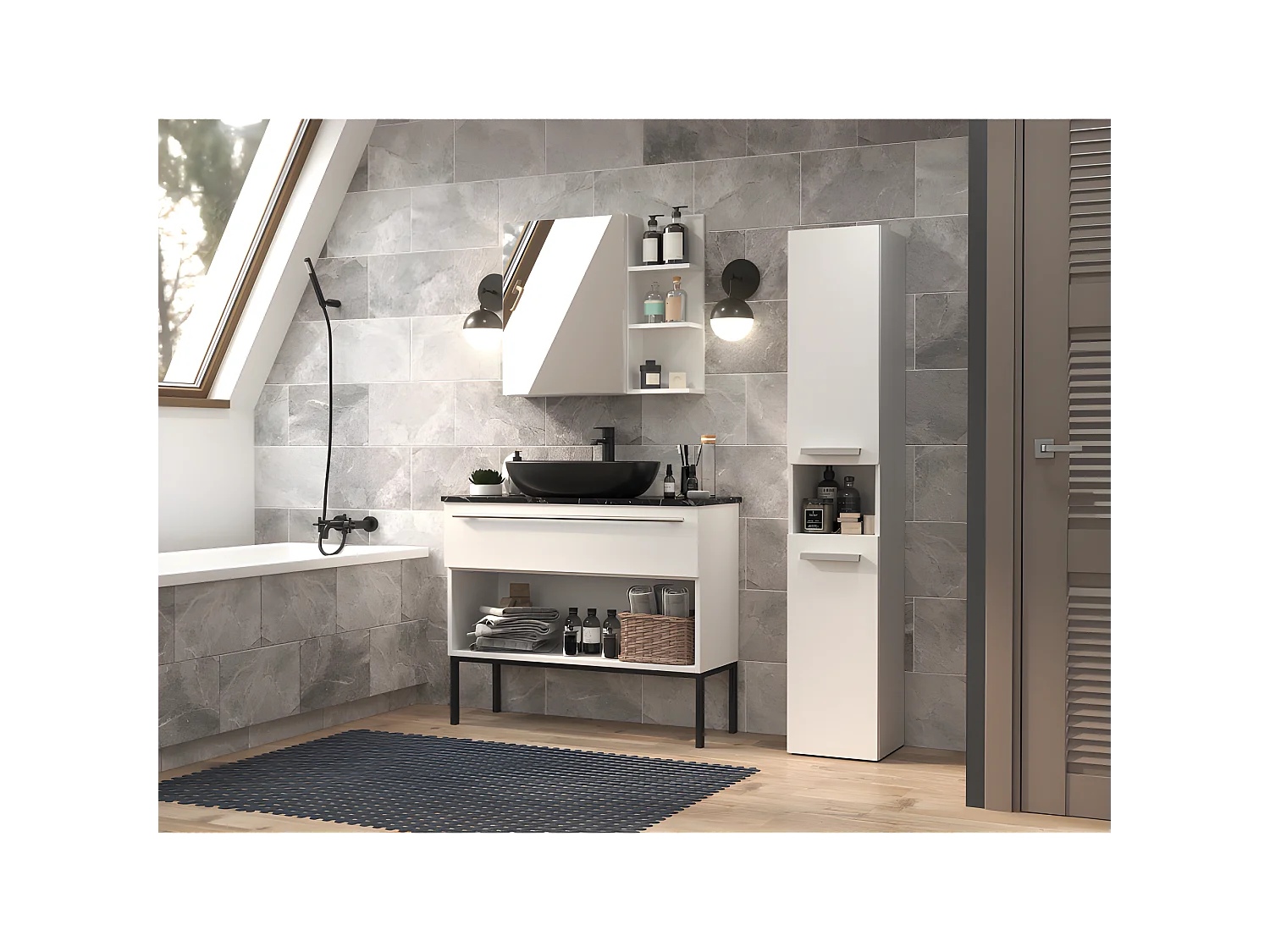 HORTI - Mueble de baño con cesto de ropa - 31x30x174 cm - Columna de almacenaje para baño