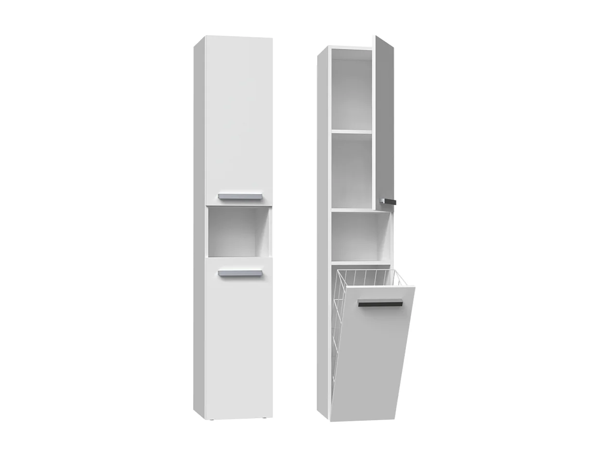 HORTI - Mueble de baño con cesto de ropa - 31x30x174 cm - Columna de almacenaje para baño