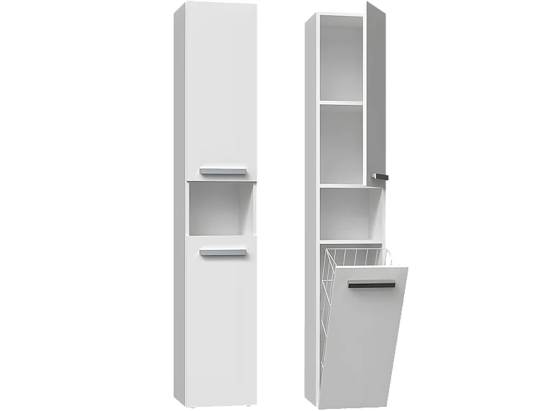 HORTI - Meuble salle de bain avec panier à linge - 31x30x174 cm - Colonne rangement SDB