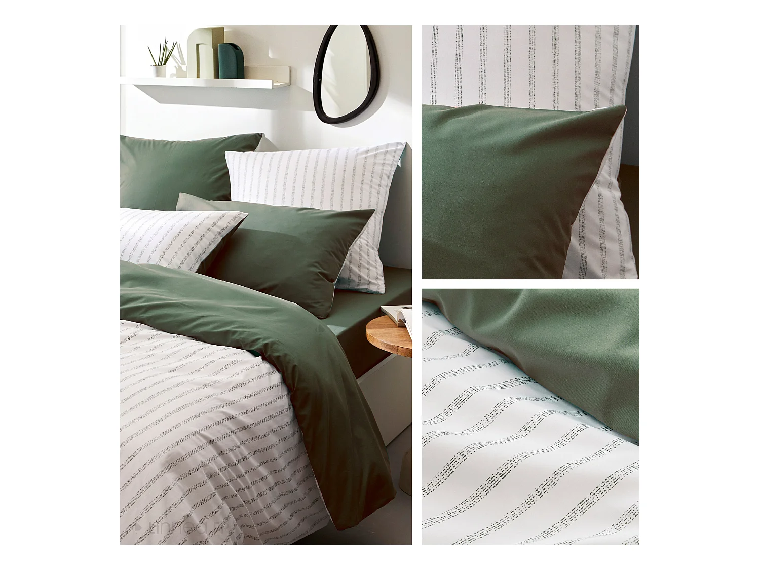 Housse de couette 140x200 cm percale coton GABY vert Kaki