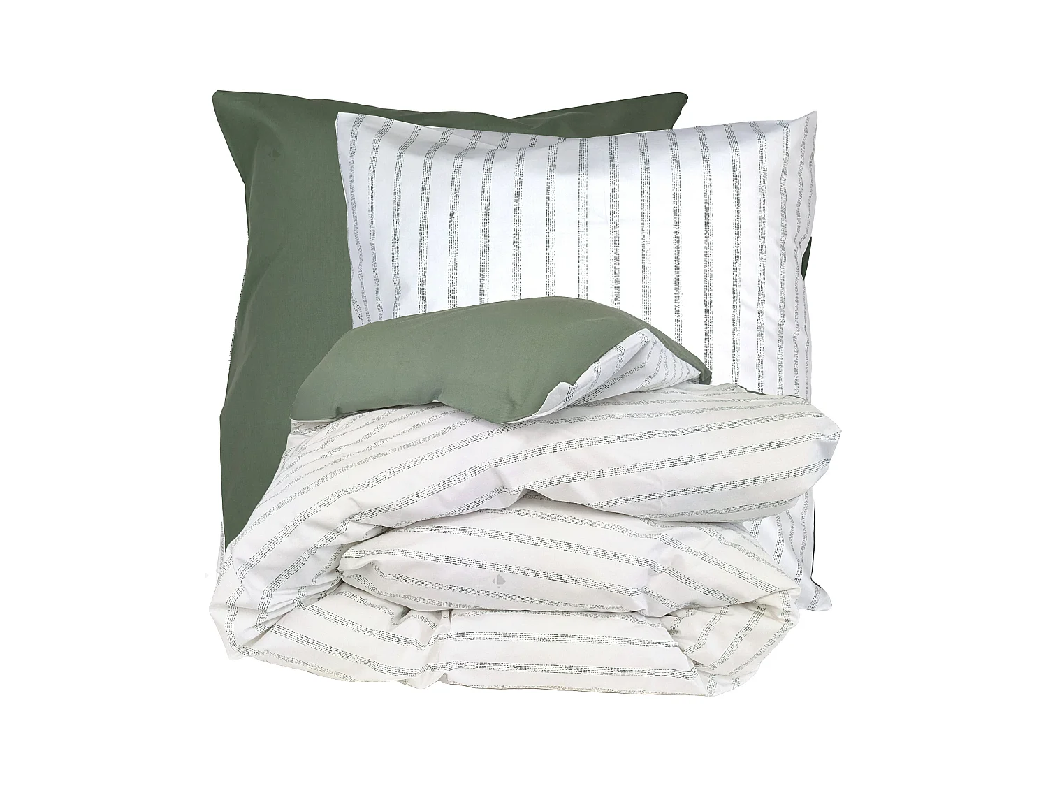 Parure de lit 200x200 cm 65x65 cm percale coton GABY vert Kaki 3 pièces